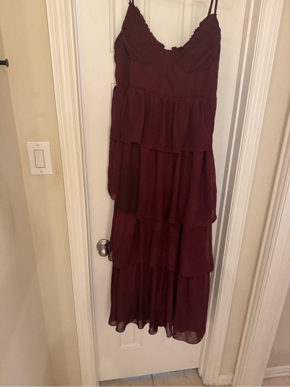 Tiered Burgundy Maxi Dress with Spaghetti Straps